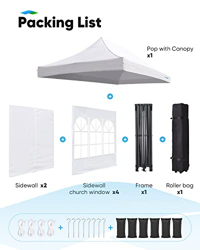 Quictent 10x20 Pop up Canopy with Sidewalls, Heavy Duty Enclosed Instant Canopy Tents for Parties and Wedding, Higher Top to Speed up Water, Bonus Weight Bags, White