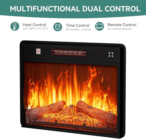 YITAHOME 24" Electric Fireplace Insert, Fireplace Heaters with Log Set, Remote Control with Timer Control, Adjustable Temperature & 3 Flame Brightness, 1400W (24.2" W x 17.5" H) YITAHOME