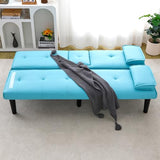 AnoYishev Futon Sofa Bed PU Leather Modern Convertible Futon Couch with Removable Armrests, Cup Holders, Loveseat Sleeper Sofa Bed for Living Room, Apartment, Small Spaces (Blue) AnoYishev