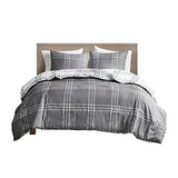 Intelligent Design Pike Reversible Comforter Set, Cottage Plaid Print, Modern Cabin Lifestyle, Down Alternative, All Season Bedding with Matching Sham, Twin/Twin XL White/Grey 2 Piece Intelligent Design