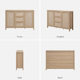 SICOTAS 52" Larger Sideboard Buffet Coffee Bar Cabinet with Storage - Farmhouse Rattan Credenza Storage Cabinet with 3 Drawers and 2 Doors, Boho Console Table for Living Room, Kitchen, Light Oak SICOTAS
