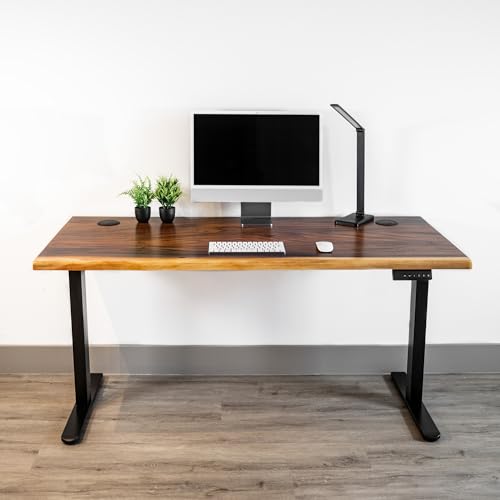 Standing Desk – Walnut Solid Wood Desk, Natural Live Edge, Adjustable Height Dual Motor, Sit Stand for Home Office (Black, W60 x D27) Modern Wood Style