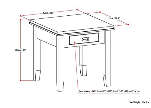SIMPLIHOME Artisan SOLID WOOD 21 inch wide Square End Side Table in Russet Brown with Storage, 1 Drawer, for the Living Room and Bedroom SIMPLIHOME