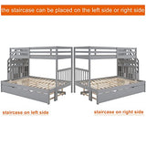 Twin over Full Bunk Bed with Trundle for 2 Kids, Wood Twin over Full Size Bunk Bed with Storage Cabinet and Drawers, Convertible Bunk Beds Split into 3 Beds for Teens, Adults, Noise-reduced, Gray Harper & Bright Designs
