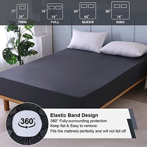 Waterproof Mattress Protector Queen, Fitted Sheet Style Breathable Mattress Cover with Deep Pocket Fits Up to 18'', Machine Washable Noiseless Bed Cover for Kids Adults Pets (Dark Gray, 60'' X 80'') ohano