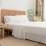 BESTOUCH Sheet Set 100% Washed Cotton Linen Feel Super Soft Comfortable Chic Lightweight 3 Pcs Home Bedding Set Solid Off White Twin BESTOUCH