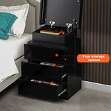 CLIPOP Modern Nightstand, LED Night Stand with 3 High Gloss Chest of Drawers, Bedside Table Cabinet with Remote Control Lights, Wood Matte Nightstand 21.6" Tall Bedroom Furniture, Black CLIPOP