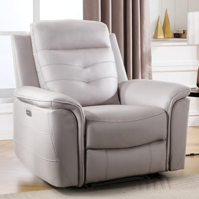 ANJ Power Recliner Chair for Adults with USB Charging, Breathable Faux Leather Oversized Electric Recliners, Single Overstuffed Heavy Duty Reclining Sofa Chairs for Living Room, Beige