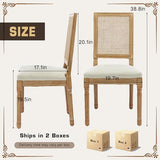 SoarFlash French Decor Chairs Set of 4, Louis Dining Chairs with Square Rattan Backrest, Exquisitely Carved Solid Wood Frame for Living Room, Kitchen, Restaurant, Beige SoarFlash