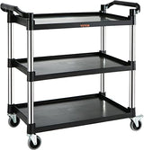 VEVOR Utility Service Cart, 3 Shelf Heavy Duty 220LBS Food Service Cart, Rolling Utility Cart with Lockable Wheels, 40" x 19.3" x 38.6" Plastic VEVOR