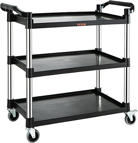 VEVOR Utility Service Cart, 3 Shelf Heavy Duty 220LBS Food Service Cart, Rolling Utility Cart with Lockable Wheels, 40" x 19.3" x 38.6" Plastic VEVOR