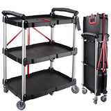 EBANKU Folding Collapsible Service Cart, Heavy Duty 3-Shelf Rolling Tool Cart, Supports Up to 150 lbs for Warehouse Storage, Garage, Cleaning EBANKU