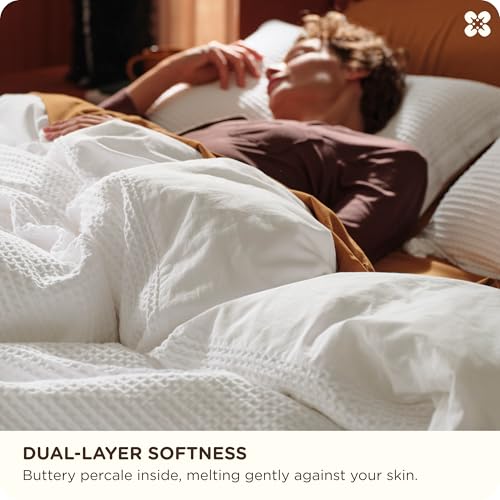 Bedsure Cotton Duvet Cover King - 100% Cotton Waffle Weave Coconut White Duvet Cover King Size, GentleSoft™ and Breathable Bedding Set for All Season, 3 Pieces, 104"x90" Bedsure