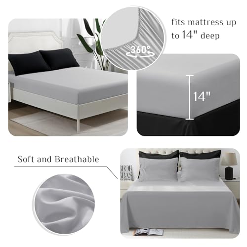 JOLLYVOGUE Queen Comforter Set, Ultra-Soft Bed in a Bag Queen Size 7 Pieces, Oeko-TEX Certified Bedding Set with Down Alternative Comforter, Sheets, Pillowcases & Shams, Black & Light Grey JOLLYVOGUE