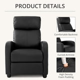 zzlay Leather Recliner Chair for Living Room, Modern Adjustable Home Theater Seating Single Sofa with Adjustable Backrest & Padded Armrests, Manual Push Back Armchair for Small Spaces,Black