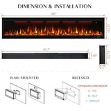 100 inch Smart Electric Fireplace, Wall Mounted Fireplace Insert for Living Room, Realistic Flame Fire w/Multicolor, Large Linear Fireplace Recessed in Wall, Black (100") Dreamflame