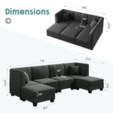 Shintenchi 6 Pieces Sectional Couch Modular Sofa,U Shaped Reversible Chaise Velvet SofaCouch with Cushions,Modular Sectional Sofa with Ottoman for Living Room (Dark Grey) Shintenchi