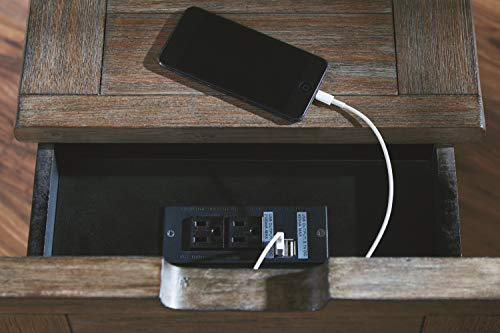 Signature Design by Ashley Tyler Creek Rustic Chair Side End Table with Pull-Out Tray & USB Ports, Brown Signature Design by Ashley