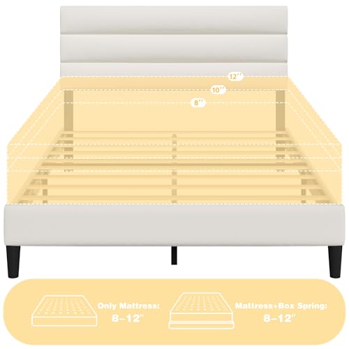 Acurax Queen Size Bed Frame with Velvet Upholstered Headboard, Platform Bed Frame with Metal Support, Fully Upholstered Mattress Foundation, No Box Spring Needed, Noise Free, Easy Assembly, Beige Acurax