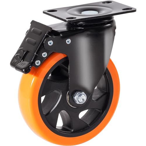 VEVOR Caster Wheels, 5-inch Swivel Plate Casters, Set of 4, with Security A/B Locking No Noise PVC Wheels, Heavy Duty 1800 lbs Load Capacity, Non-Marking Wheels for Cart Furniture Workbench VEVOR
