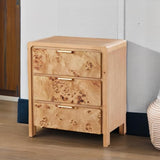 Burl Finish 3 Drawer Nightstand, Wood Rustic Farmhouse Dresser, Vintage Accent Storage Bedside Table for Bedroom Entryway, Fully Assembled, Natural COZAYH