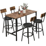 Zevemomo Dining Table Set for 4, 5-Piece Bar Table Set, Kitchen Table and Chairs, Counter Height High Top Table with 4 PU Upholstered Stools, Space-Saving Pub Table Sets for Small Space, Brown Zevemomo