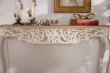 TTK 43.31" French Country Entry Table - Antique White Distressed Vintage Console Table with Wood Carvings, Curved Legs, Narrow Long Design for Hallway, Living Room, Bedroom, Foyer & Small Apartments TTK