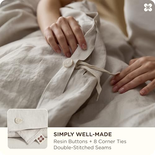 Bedsure 100% Linen Duvet Cover King Size, Washed 170 GMS European Flax-Linen, Soft 3pcs Bedding Set with Button Closure for Farmhouse, Natural Texture, Breathable for Hot Sleeper, Linen, King Bedsure