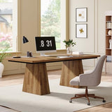 Tribesigns 63-Inch Executive Desk, Large Office Computer Desk with Double Pedestal, Modern Simple Workstations Writing Table Conference Table Business Furniture for Home Office, Light Brown Tribesigns