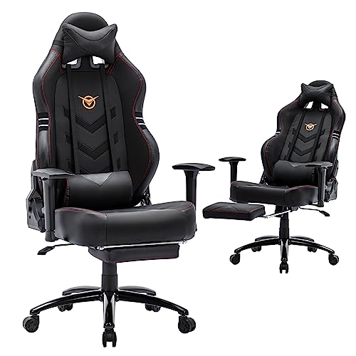 Big and Tall Gaming Chair with Footrest 350lbs, Computer Gamer Chair, High Back PC Gaming Chairs with Wide Seat, Lumbar Support, Armrest for Adults-Black COLAMY