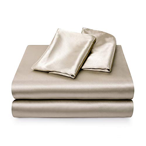 Satin Bed Sheets California King Size Sheets Set, Taupe Silk Sheets, 4 - Pieces Soft Bedding Set with 1 Deep Pocket Fitted Sheet,1 Flat Sheet,2 Pillowcase Luxbedding