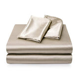 Satin Bed Sheets California King Size Sheets Set, Taupe Silk Sheets, 4 - Pieces Soft Bedding Set with 1 Deep Pocket Fitted Sheet,1 Flat Sheet,2 Pillowcase Luxbedding