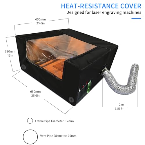 Laser Engraver Enclosure with Ventilation and LED Light, Fireproof Dustproof Protective Cover with Exhaust Fan and Pipe for Most Laser Cutter, Insulates Against Smoke, Odor and Noise, 650x650x330mm Generic
