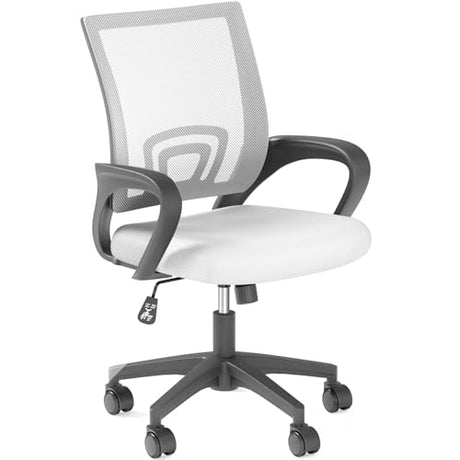 OS MOTOR Home Office Chair, Ergonomic Mid-Back Mesh Desk Chair with Lumbar Support, Adjustable Swivel Rolling Design, Comfy Armrest for Work, Study, Gaming, Vanity (White, Single Chair) OS MOTOR