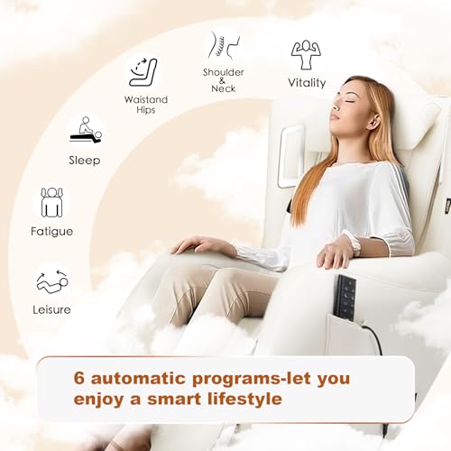 COLAMY Zero Gravity Massage Chair with 4-Zone Massage, Dual Lumbar Heat, Gentle Compression, 360° Swivel, Built-in Bluetooth Speakers & USB Port, White COLAMY