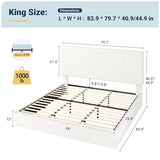 Allewie King Bed Frame, Upholstered Platform Bed, Adjustable Vertical Channel Tufted Headboard, Corduroy Fabric, Modern Low Profile, Wooden Slats, No Box Spring Needed, Easy Assembly, White Allewie