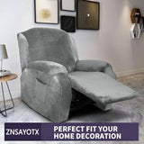 ZNSAYOTX Stretch Velvet Recliner Cover 4-Pieces, Thick Soft Recliner Chair Slipcover with Pocket, Non-Slip Elastic Bottom for Kids Pets, Luxury Plush Reclining Protector Comfy Washable (Grey)