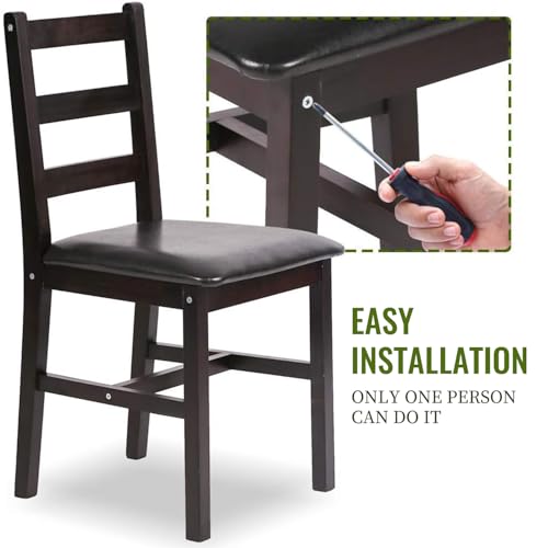 FDW | 5-Piece Solid Wood Dining Table Set for 4 | Brown | Pine Kitchen Table with Upholstered Chairs | Space-Saving Design | Smooth Easy-to-Clean Surface | for Dining Room, Apartment, Restaurant FDW