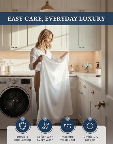 100% Egyptian Cotton Sheets King Size - 1000 Thread Count Silky Sateen King Size Sheets Set, Naturally Cooling & Breathable, Ultra-Soft Hotel Luxury Sheets with 15" Snug Fit Deep Pockets - White LANE LINEN