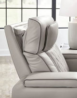 Signature Design by Ashley Boyington Contemporary Leather Match Power Reclining Loveseat with Console and USB Charging Ports, LED Lights and Adjustable Headrest, Light Gray Signature Design by Ashley