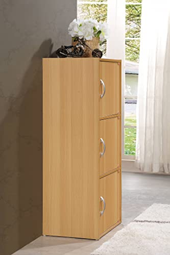 HODEDAH 3 Door Bookcase Cabinet, Beech Hodedah