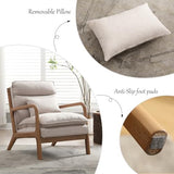 INZOY Mid Century Modern Accent Chair with Wood Frame, Upholstered Reading Armchair with Waist Cushion, Double Padded Accent Chair, Side Chair for Living Room Bedroom Office, Easy Assembly, Beige INZOY