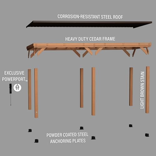 Backyard Discovery Arcadia 20 ft. x 9.5 ft. All Cedar Wooden Gazebo Pavilion with Hard Top Steel Slant Roof - WoodArtSupply