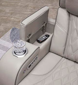 Signature Design by Ashley Boyington Contemporary Leather Match Power Recliner with Adjustable Headrest, Cup Holders, USB Port and Air Massage System, Light Gray Signature Design by Ashley