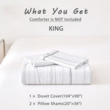 ALEISSEL Modern Urban 100% Natural Cotton Duvet Cover Sets 3Pcs - Gray Artistic Lines Pattern on White with Textured Light-Gray Reverse, Minimalist Bedding Set with Button Closure(King,104"×90" ALEISSEL