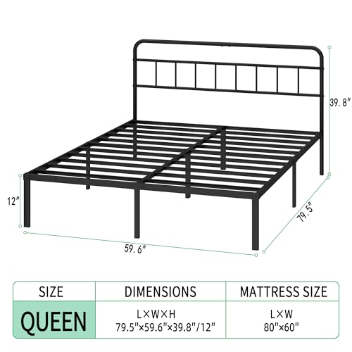 Ziguxiao Queen Bed Frame with Classic Headboard,Strong Metal Slats Support,Under Bed Storage Space,No Box Spring Needed,Easy to Assemble,Black Ziguxiao