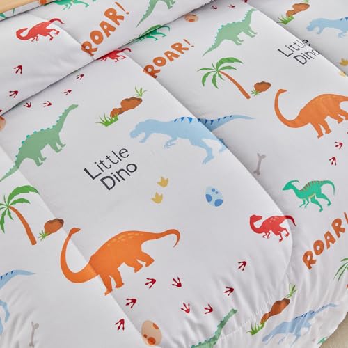 Joyreap Cotton Comforter Set Twin, Colorful Dinosaurs Orange n White Design, 3pcs Kids Bedding Set for All Season- 68x88 inches Joyreap