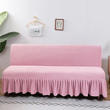 SUIOKPO High Stretch Futon Slipcover Armless Futon Bed Cover with Ruffle Skirt Furniture Protector with Elastic Bottom for Kids, Pet, Solid Color Futon Sofa Covers for Kids, Pets,Pink,S SUIOKPO