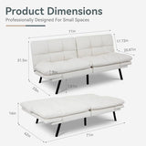 AMICLIBER Futon Sofa Bed Convertible Couch, White Faux Leather Sofa Bed with Memory Foam, Adjustable Backrest & Armrests, Multifunctional Small Loveseat Sleeper Sofa for Living Room, Apartment, Office AMICLIBER