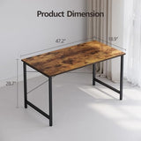 CubiCubi Computer Desk 47" Study Writing Table for Home Office, Modern Simple Style PC Desk, Black Metal Frame, Deep Brown CubiCubi